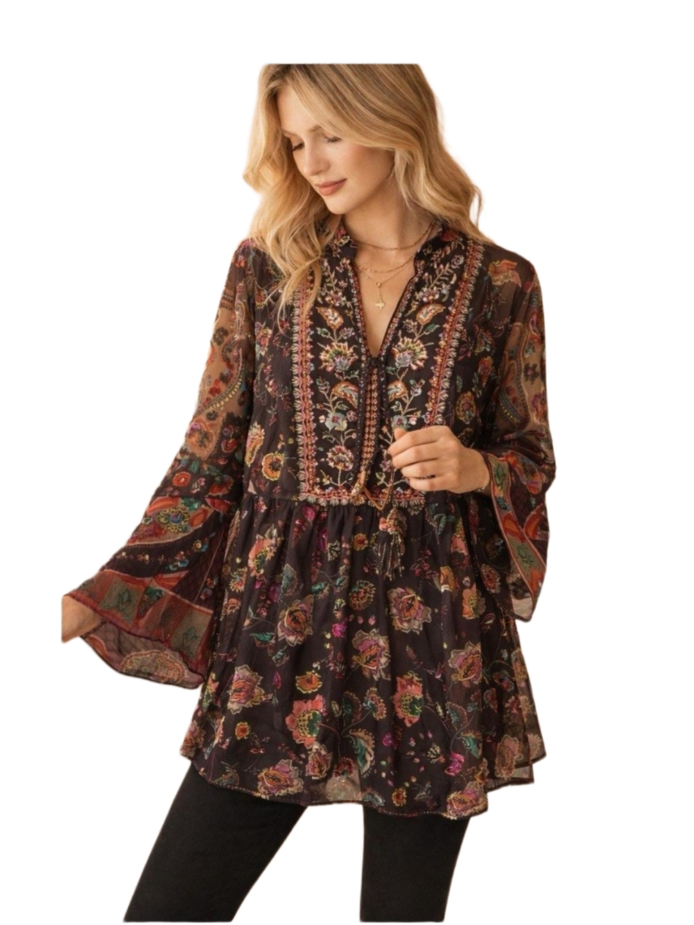 Soft Surroundings Boho Asteria Beaded Sequin Tunic Top (M)